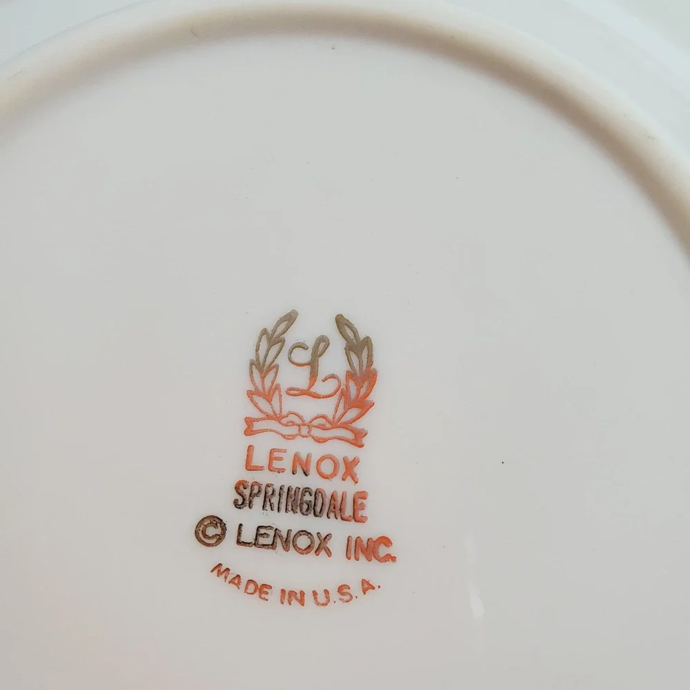 Lenox Springdale Rimmed Soup Bowls Set of 4 Ivory Platinum Trim Floral Pattern